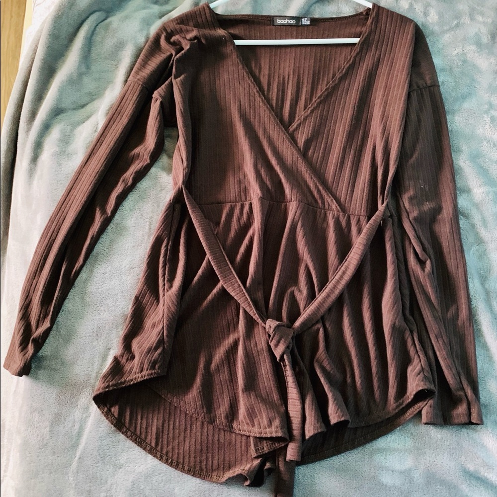 BOOHOO Jumbo ribbed tie waist